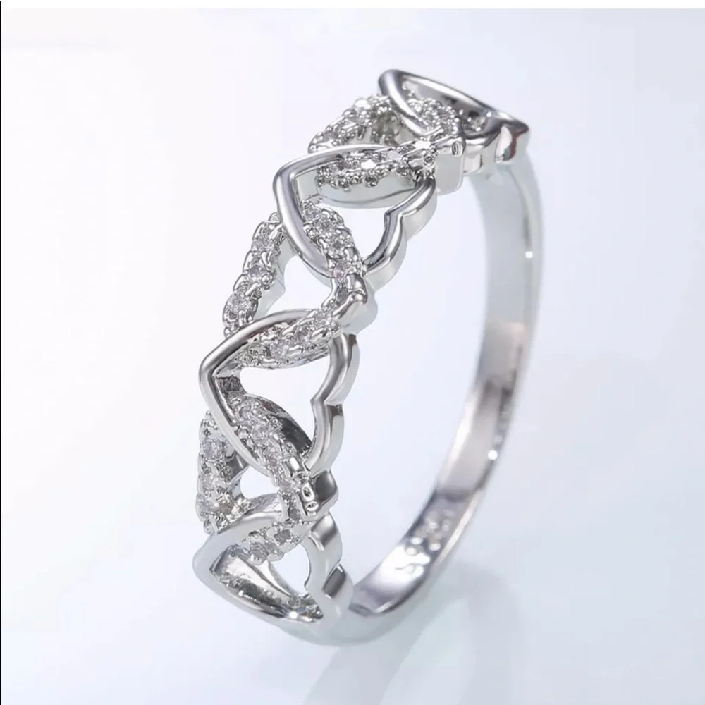 New Lovely Hearts 925 Silver White Sapphire Ring